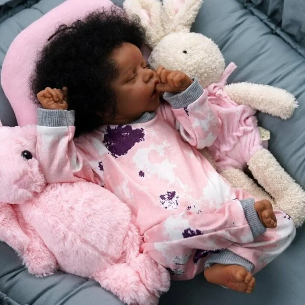 JIZHI  Reborn Baby girl Dolls Black -17Inch Baby-Soft Body & Curls Realistic